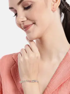 Carlton London Women Multicoloured Enamelled Rhodium-Plated Link Bracelet