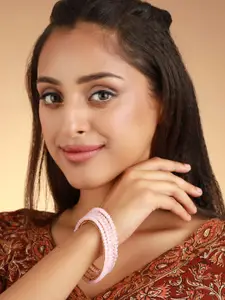 Priyaasi Set Of 2 Pink & Gold-Plated Beaded Bangles