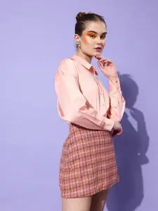 DressBerry Women Pink Solid Satin Casual Shirt