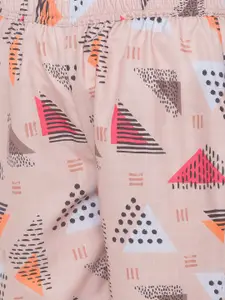 FashionRack Women Pack of 2 Beige & Multicolored Printed Cotton Lounge Pants