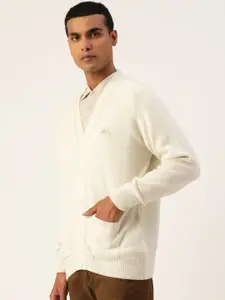 Monte Carlo Men Off White Solid V-Neck Cardigan