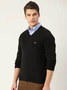 Monte Carlo Men Black Solid Pure Cotton Sweater