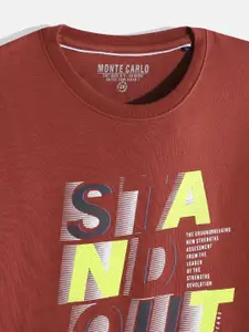Monte Carlo Boys Rust Brown & Yellow Typography Printed Sweatshirt