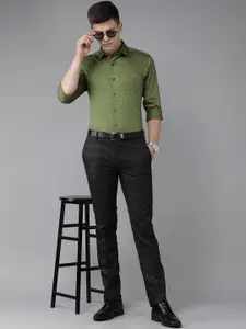 Arrow Men Olive Green Manhattan Slim Fit Printed Pure Cotton Formal Shirt