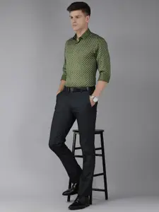 Arrow Men Olive Green And White Original Slim Fit Printed Pure Cotton Formal Shirt