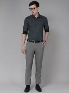 Arrow Men Navy Blue Original Slim Fit Printed Pure Cotton Formal Shirt