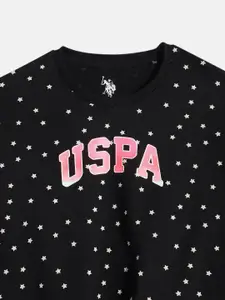 U.S. Polo Assn. Kids Girls Conversational Printed Pure Cotton Knotted T-shirt