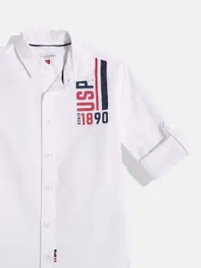 U.S. Polo Assn. Kids Boys Brand Logo Printed Semi Sheer Pure Cotton Casual Shirt