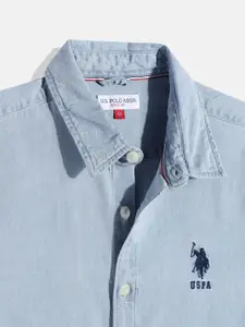 U.S. Polo Assn. Kids Boys Blue Faded Chambray Casual Shirt