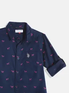 U.S. Polo Assn. Kids Boys Navy Blue Printed Cotton Casual Shirt
