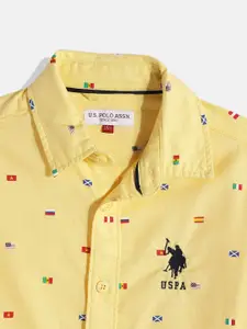 U.S. Polo Assn. Kids Boys Yellow Printed Pure Cotton Casual Shirt