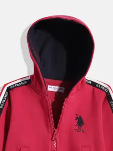 U.S. Polo Assn. Kids Boys Red Solid Hooded Front-Open Sweatshirt