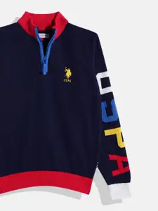 U.S. Polo Assn. Kids Boys Navy Blue & Red Pure Cotton Pullover