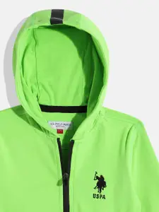 U.S. Polo Assn. Kids Boys Green Hooded Front-Open Sweatshirt