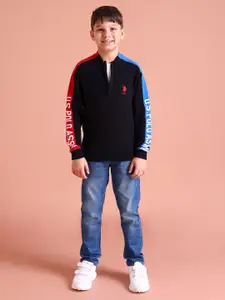 U.S. Polo Assn. Kids Boys Black Printed Pure Cotton Pullover