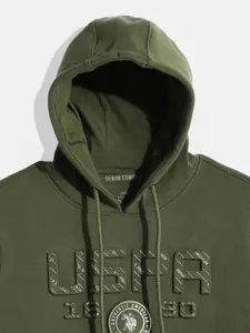 U.S. Polo Assn. Kids Boys Green Brand Logo Embossed Hooded Sweatshirt