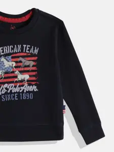 U.S. Polo Assn. Kids Boys Navy Blue Typography Printed Pure Cotton Round Neck Sweatshirt