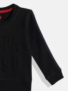 U.S. Polo Assn. Kids Boys Black Brand Logo Embossed Round Neck Sweatshirt