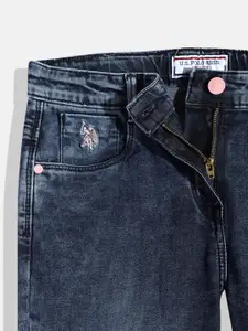 U.S. Polo Assn. Kids Girls Blue Slim Fit Mid-Rise Clean Look Heavy Fade Stretchable Jeans