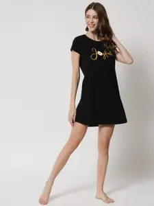 FFLIRTYGO Black Printed Nightdress