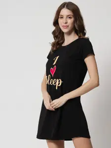 FFLIRTYGO Black Printed Nightdress