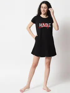 FFLIRTYGO Black Printed Nightdress