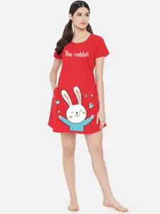 FFLIRTYGO Red Printed Nightdress