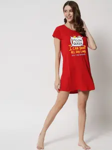 FFLIRTYGO Red Printed T-shirt Nightdress