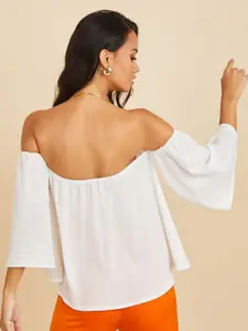 Styli Women White Volume Frill Sleeves Off Shoulder Top