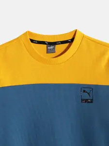 one8 x PUMA Boys Blue & Yellow Colourblocked Regular Fit Sweatshirt