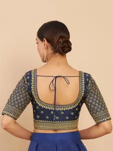 Soch Women Navy Blue & Gold Embroidered Saree Blouse