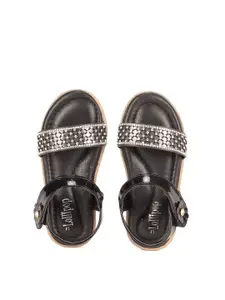 Lil Lollipop Girls Black Embellished Open-Toe Flats