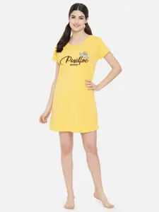 FFLIRTYGO Yellow Printed T-shirt Nightdress