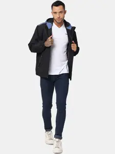 t-base Men Blue Windcheater and Water Resistant Sporty Jacket