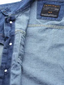 The Indian Garage Co Men Blue Cotton Washed Denim Jacket