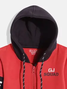 Gini and Jony Boys Red Solid Hooded Sweatshirt