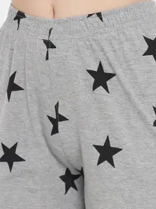 FFLIRTYGO Women Grey & Black Star Printed Lounge Pants