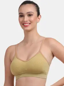 Amour Secret Olive Green & Peach-Coloured Removable Padded Sports Bra