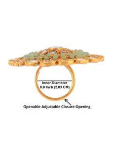 Efulgenz Gold-Plated & White Kundan Studded & Pearl Beaded Finger Ring