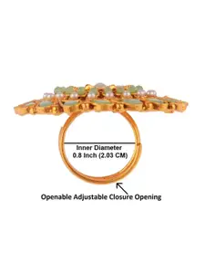 Efulgenz Women Lime Green Kundan Faux Pearl Beaded Ring