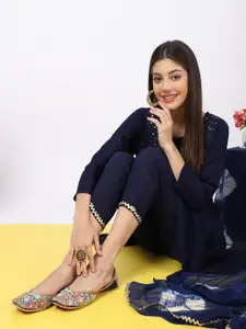 GLAM STORY Women Multicoloured Embroidered Leather Mojaris Flats