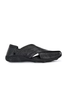 Hitz Men Black Leather Shoe-Style Sandals