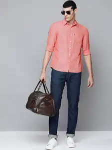 Levis Men Pink Self Design Textured Slim Fit Cotton Linen Casual Shirt