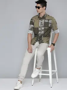 Levis Men Olive Green & White Slim Fit Ethnic Printed Pure Cotton Casual Shirt