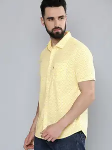 Levis Men Yellow & Blue Slim Fit Printed Pure Cotton Casual Shirt