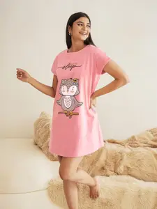 FFLIRTYGO Pink Printed Nightdress