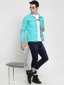 VOXATI Men Turquoise Blue Denim Jacket