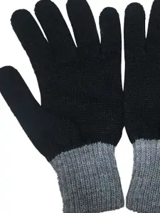 Gajraj Men Black & Grey Winter Woolen Gloves