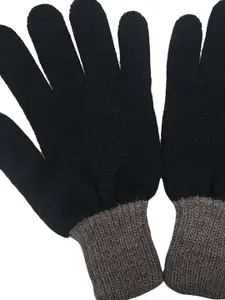 Gajraj Men Black & Brown Woolen Acrylic Gloves