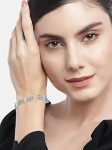 Carlton London Women Silver-Toned & Blue Brass Rhodium-Plated Charm Bracelet